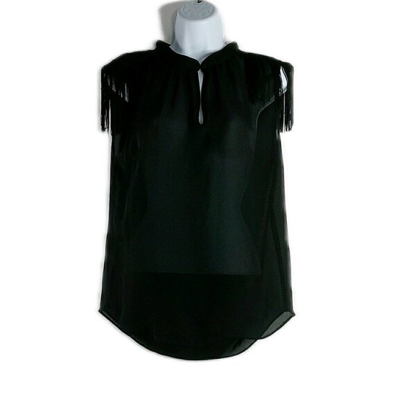 BCBGeneration - Sheer Black Fringed Top - Size Medium - Picture 1 of 6